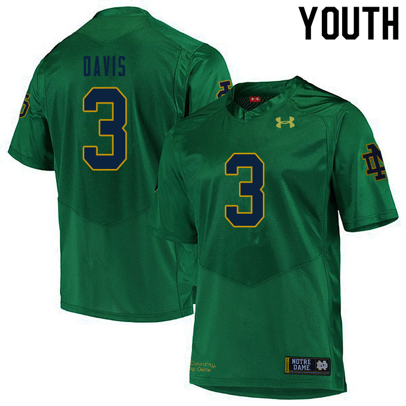 Youth #3 Avery Davis Notre Dame Fighting Irish College Football Jerseys Sale-Green